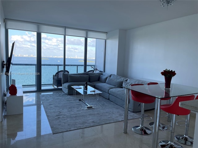 living room with floor to ceiling windows