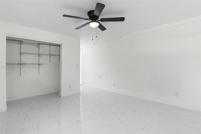 unfurnished bedroom with a closet and ceiling fan