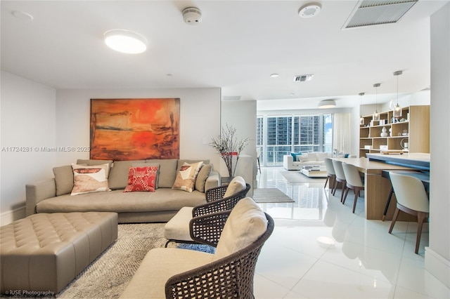 view of tiled living room