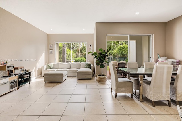 living room featuring light tile patterned floors