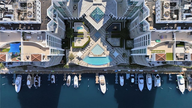 aerial view with a water view