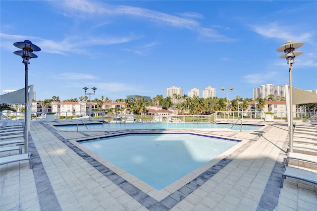 view of pool featuring a patio