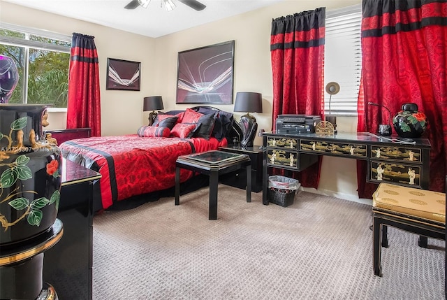 bedroom featuring ceiling fan and carpet flooring