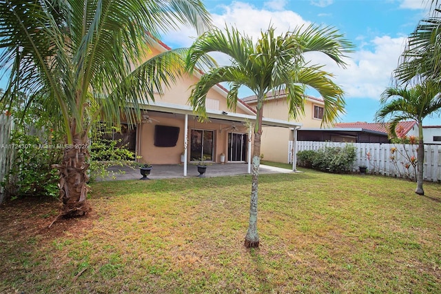 exterior space featuring ceiling fan, a patio, and fence