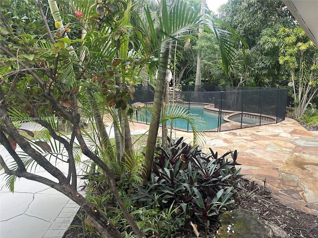 view of pool with an in ground hot tub and a patio