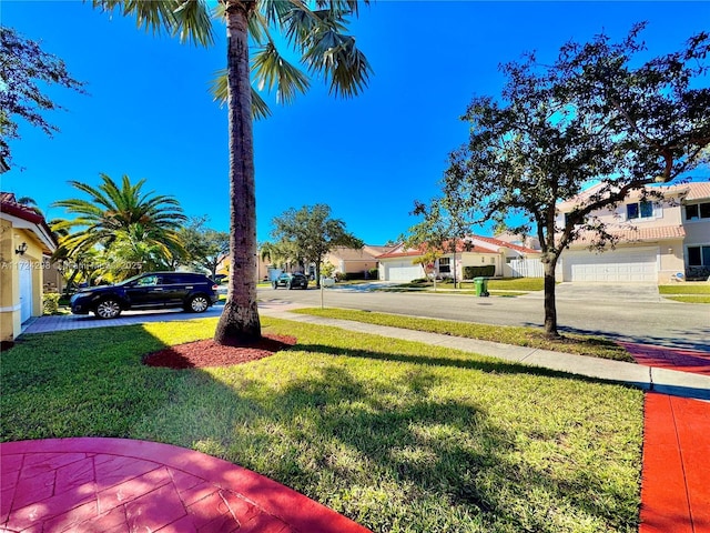 view of yard with a garage