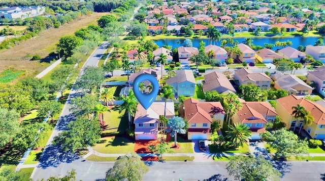 aerial view with a water view