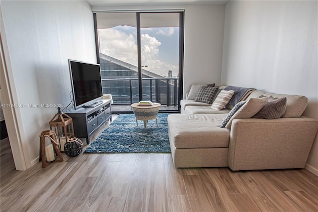 living room featuring hardwood / wood-style flooring and floor to ceiling windows