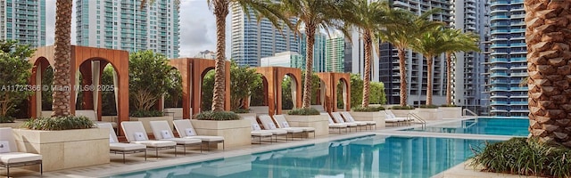 view of swimming pool with a patio