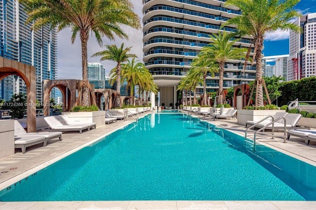 view of pool featuring a patio area