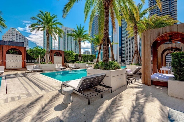 view of pool featuring a patio area