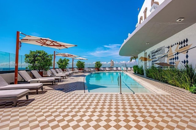 view of pool featuring a patio area