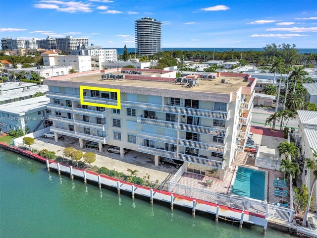 aerial view with a water view