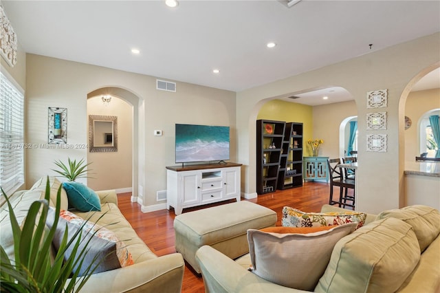 living room with hardwood / wood-style floors