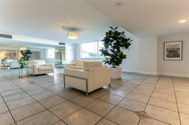 living room with light tile patterned flooring