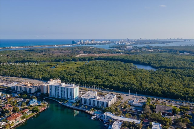 aerial view featuring a water view