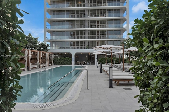 view of swimming pool with a patio area