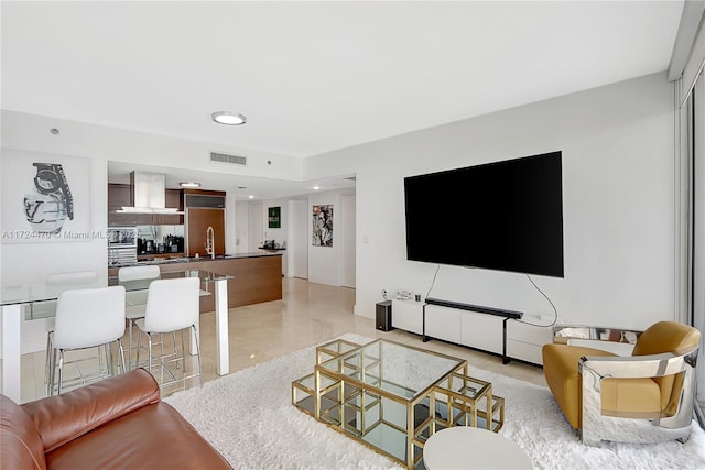 living room with sink