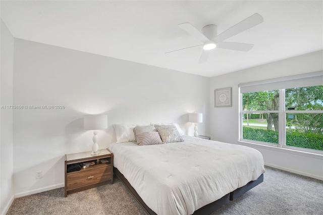 bedroom featuring ceiling fan and carpet floors