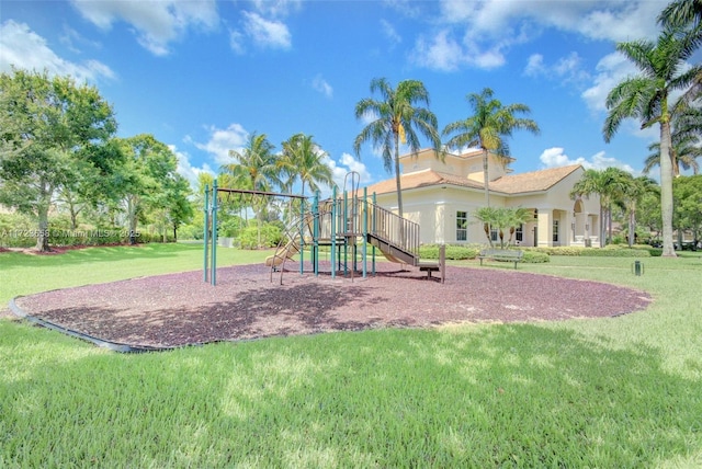 view of playground featuring a lawn