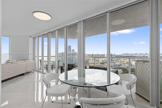 interior space featuring a view of city and a healthy amount of sunlight