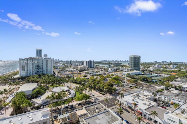 drone / aerial view featuring a city view