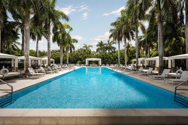 view of swimming pool featuring a patio