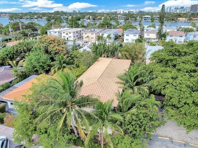 aerial view featuring a water view