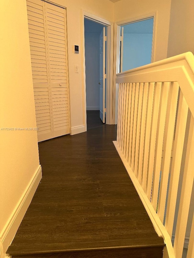 hallway with dark hardwood / wood-style floors