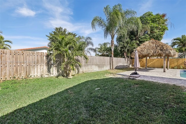 view of yard with a gazebo and a patio