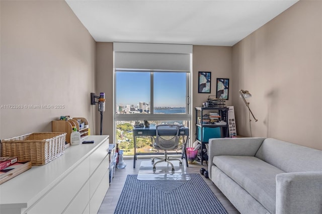 office area with light hardwood / wood-style floors