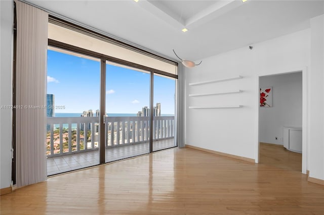 empty room featuring a wall of windows and light hardwood / wood-style flooring