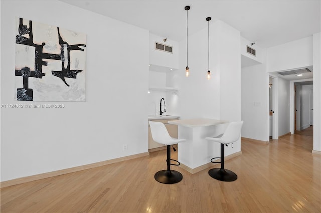 interior space with light wood-type flooring and sink