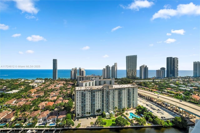 aerial view with a water view