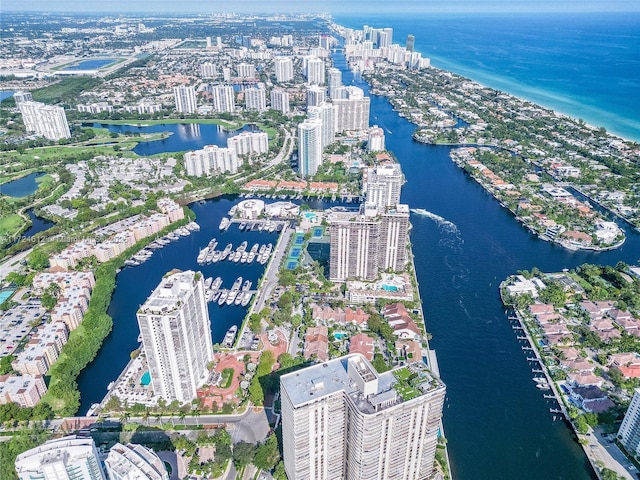 aerial view with a water view