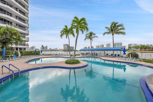 view of swimming pool with a patio area