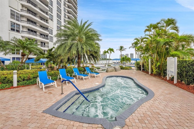 view of pool featuring a patio area