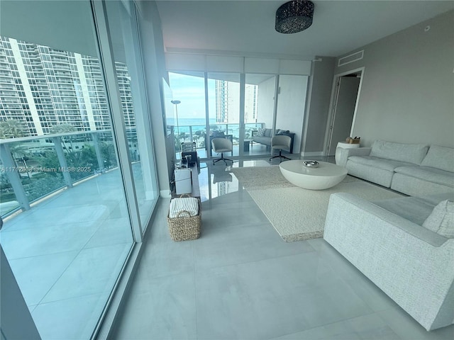 living room with expansive windows