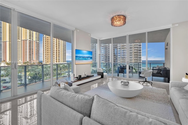 living room with expansive windows and plenty of natural light