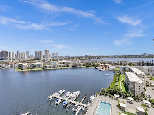 aerial view featuring a water view