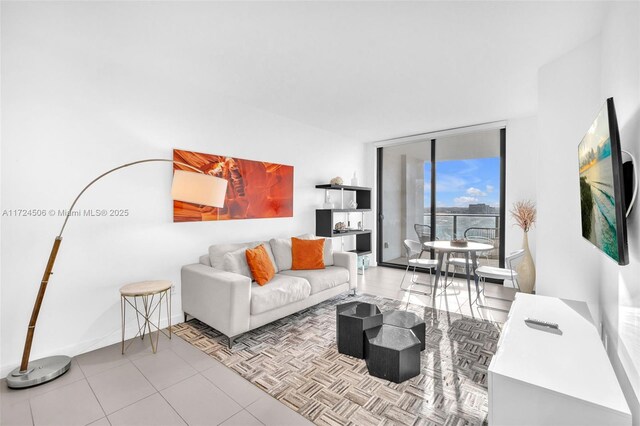 living room featuring tile patterned floors