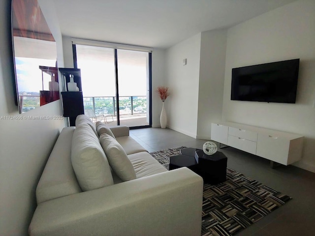 living room with expansive windows