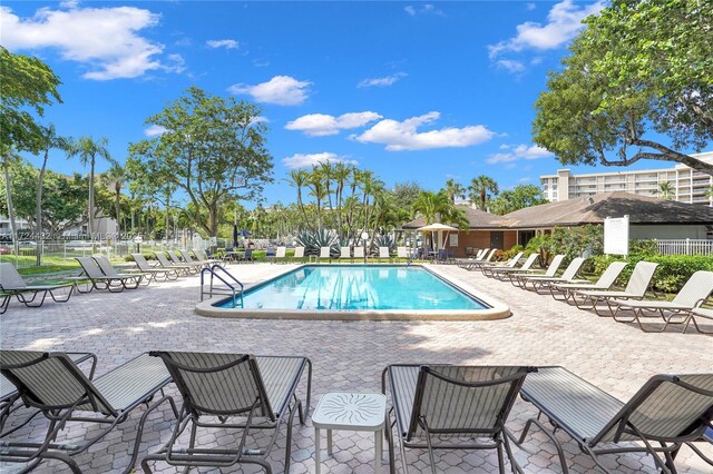 view of pool featuring a patio