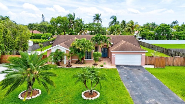 view of front facade with a garage and a front yard