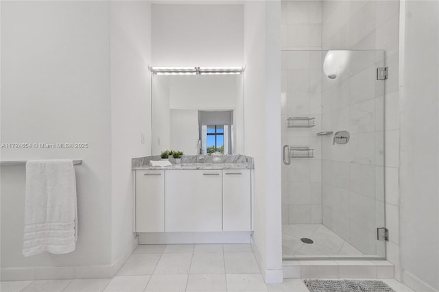 bathroom featuring vanity and walk in shower