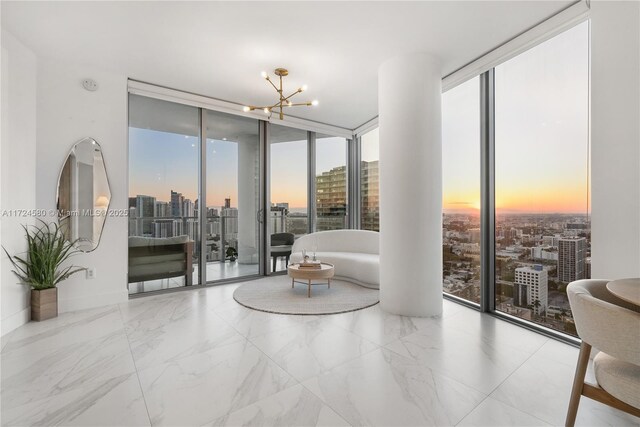 2900 NE 7th Ave Unit 3509, Miami, FL 33137 - sitting room with floor to ceiling windows, a view of city, and a chandelier