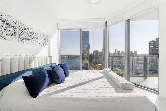 bedroom with a water view