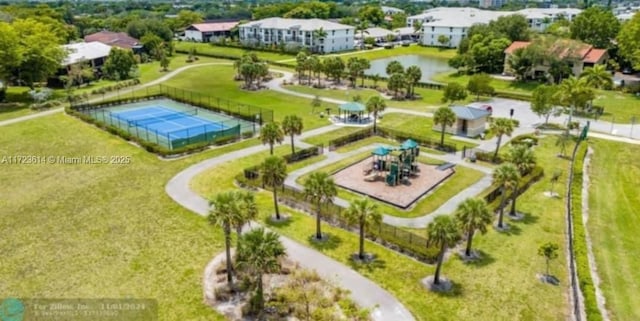 aerial view with a water view