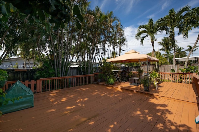 deck with a fenced backyard