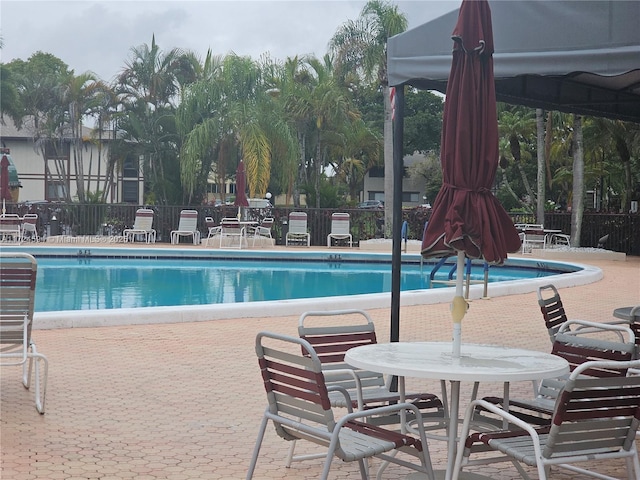 view of swimming pool with a patio area